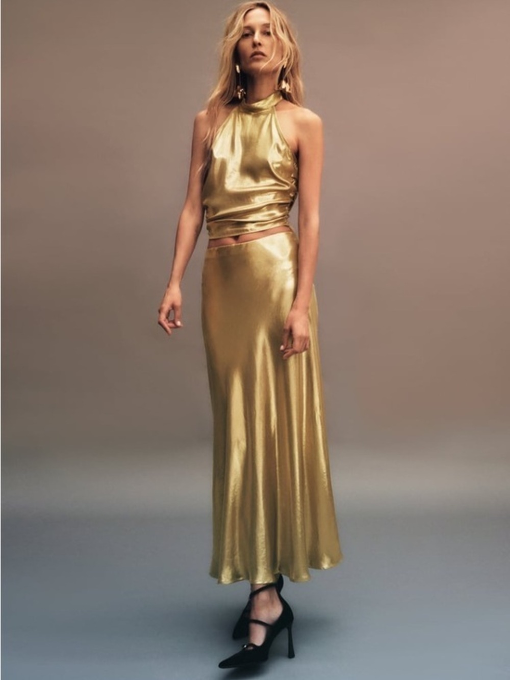 Zara gold metallic skirt